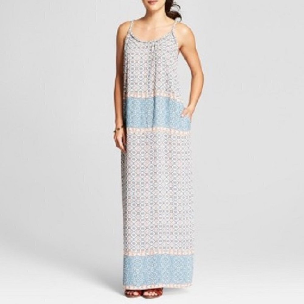 NWT Knox Rose Boho Maxi dress pastel blue white